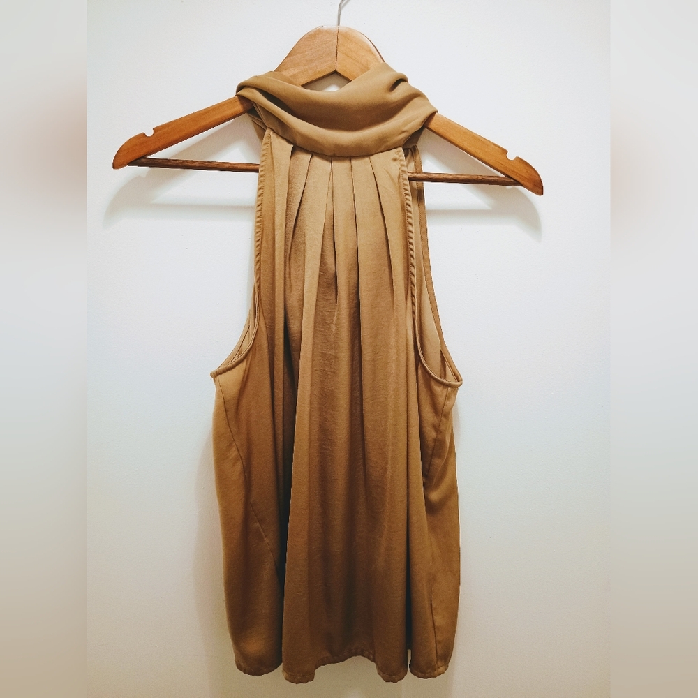 Banana Republic High Neck Bow Tie Tan Sleeveless Blouse